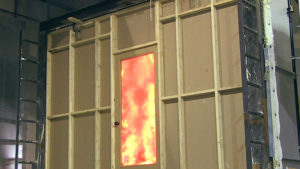 Flammability Test is being performed on a structural wall