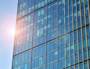 Looking up at the commercial buildings in downtown. Modern offic