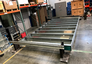 Framed floor diaphragm test assembly prepared for ASTM E455 structural testing