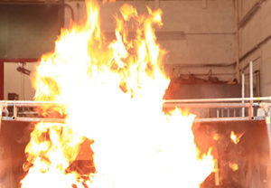 Large flame during fire performance testing of building materials